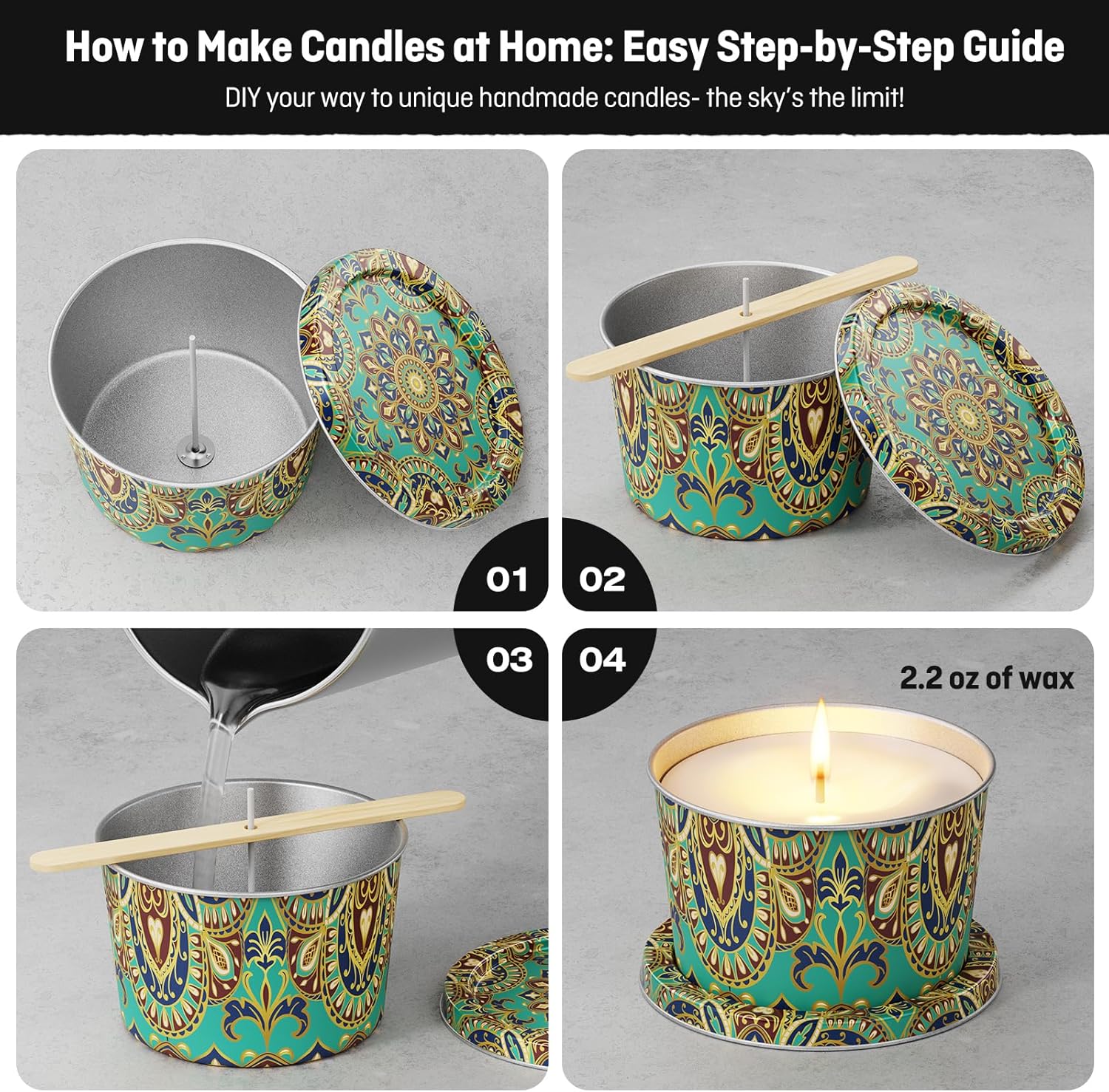 Nexuraze 24-Pack Candle Tins with Lids and Wicks