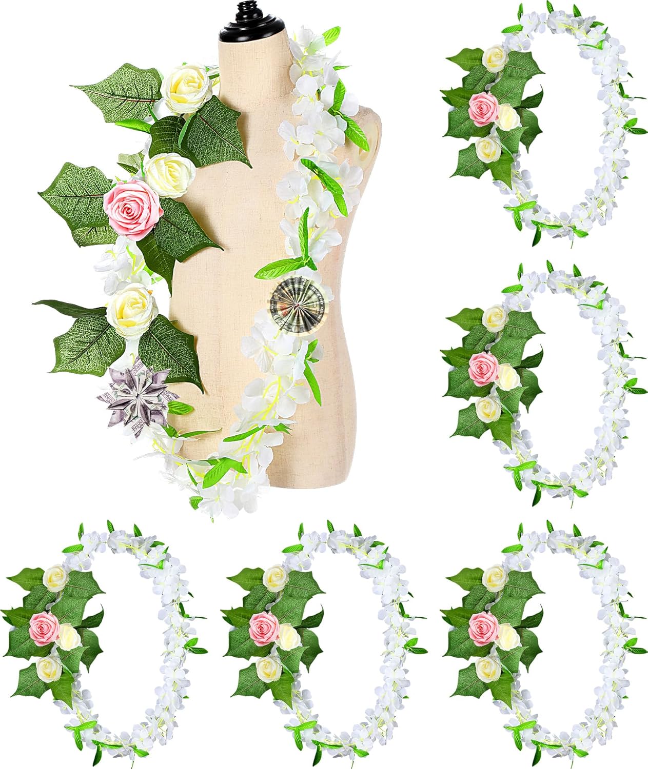 6 Pcs Hawaiian Graduation Lei with Roses