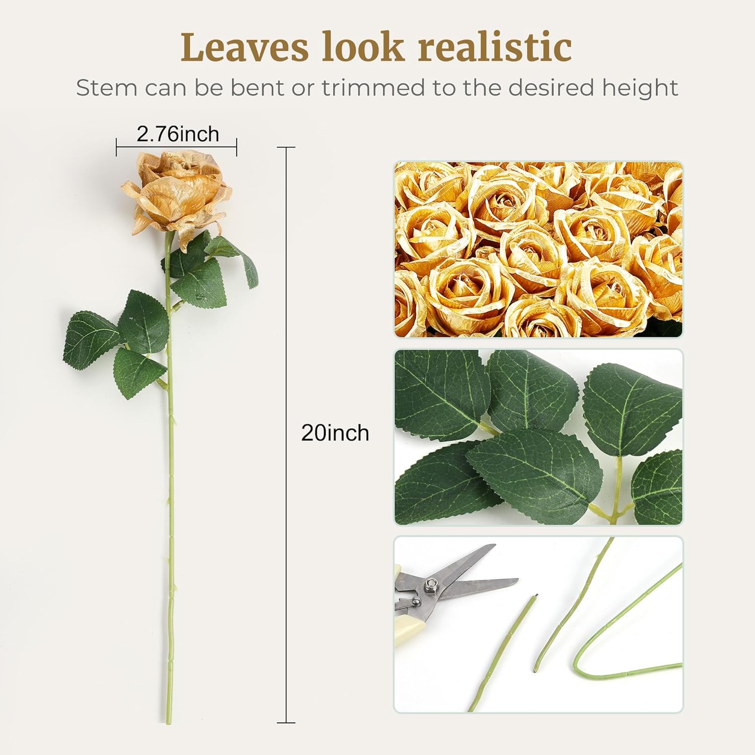 60PCS Gold Rose Artificial Flowers for Events and Decor