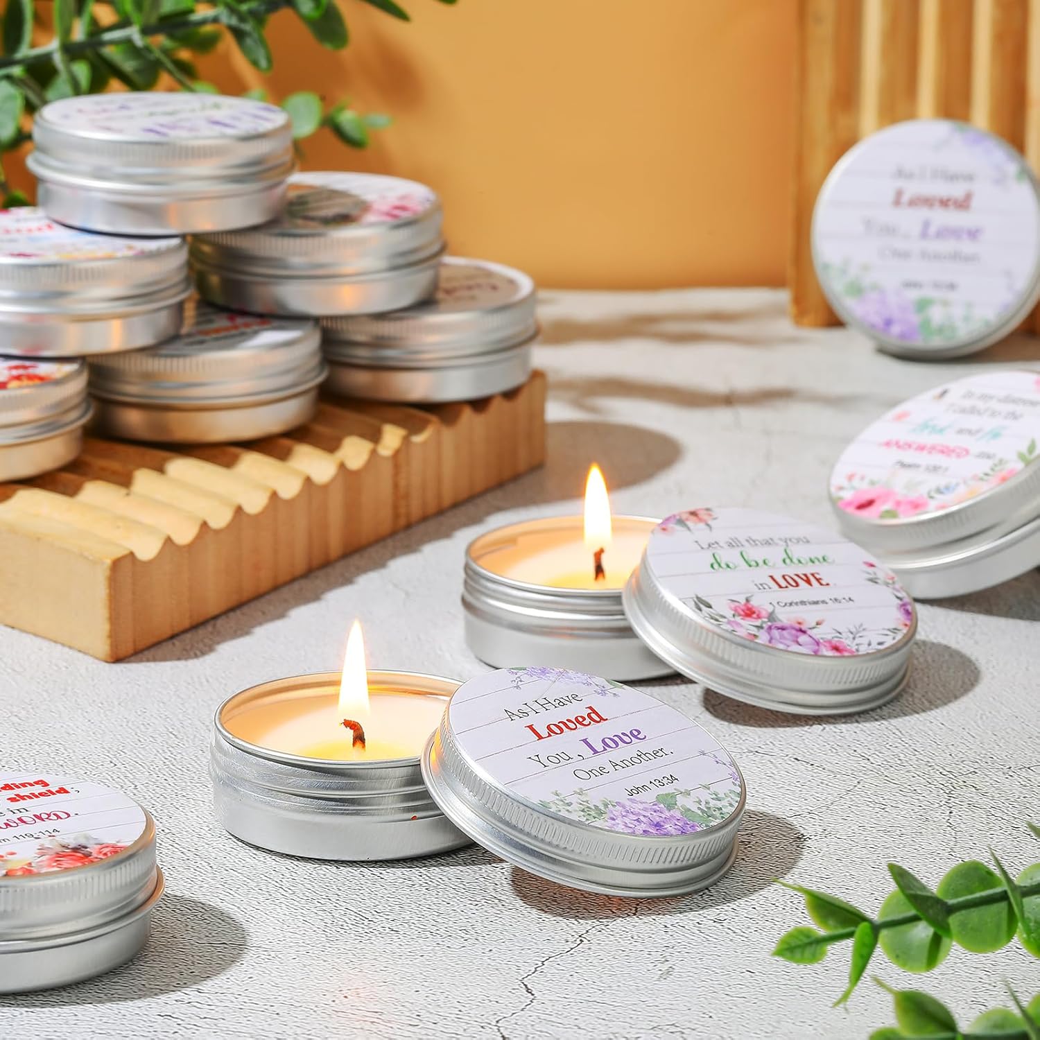 36 Set Bible Verse Scented Candle Tins with Lids