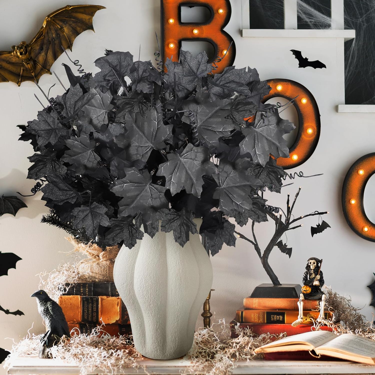 Mosoan 6 Pack Halloween Decorations Artificial Maple Leaf Stems