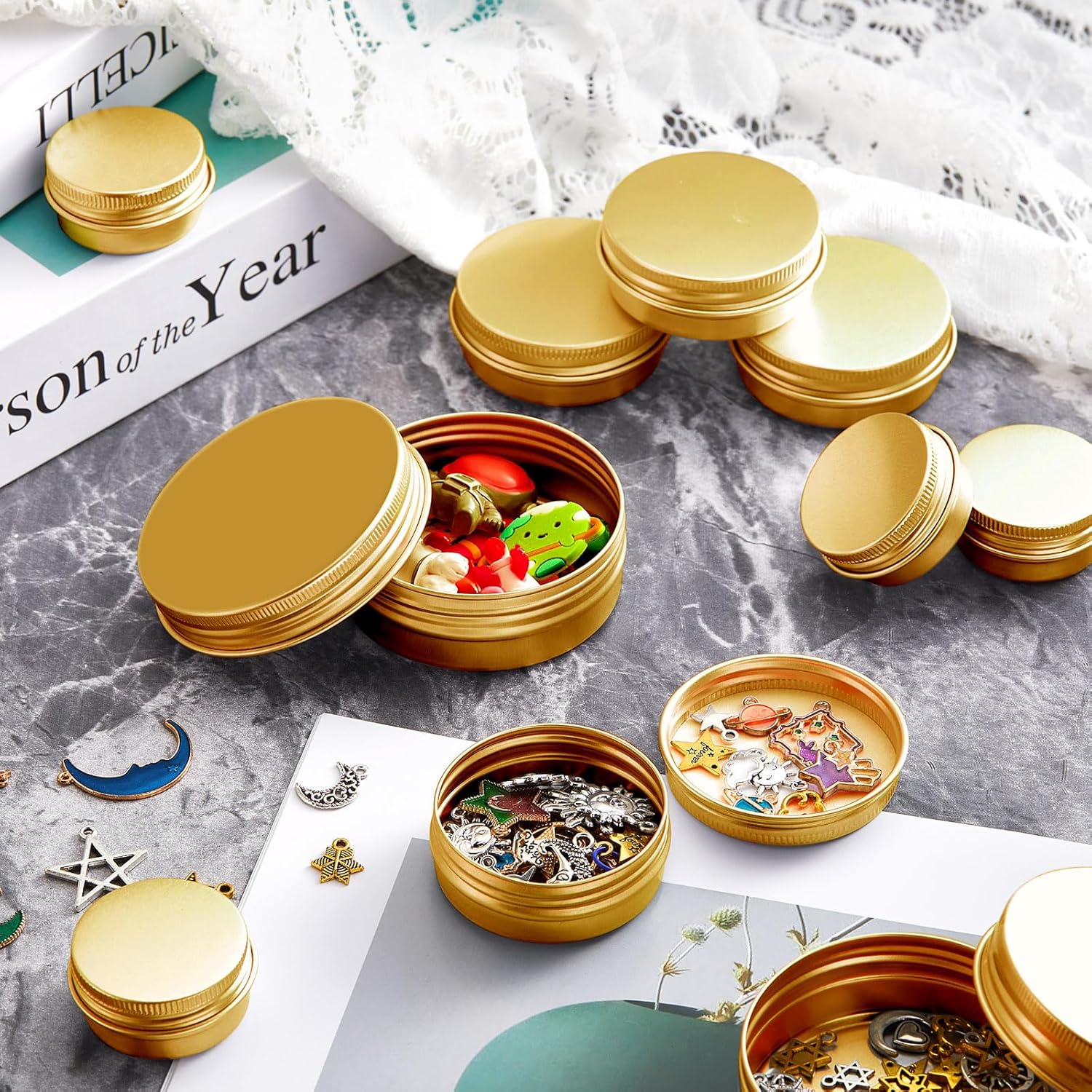 Chumia 144 Pcs Metal Round Tins with Screw Lids