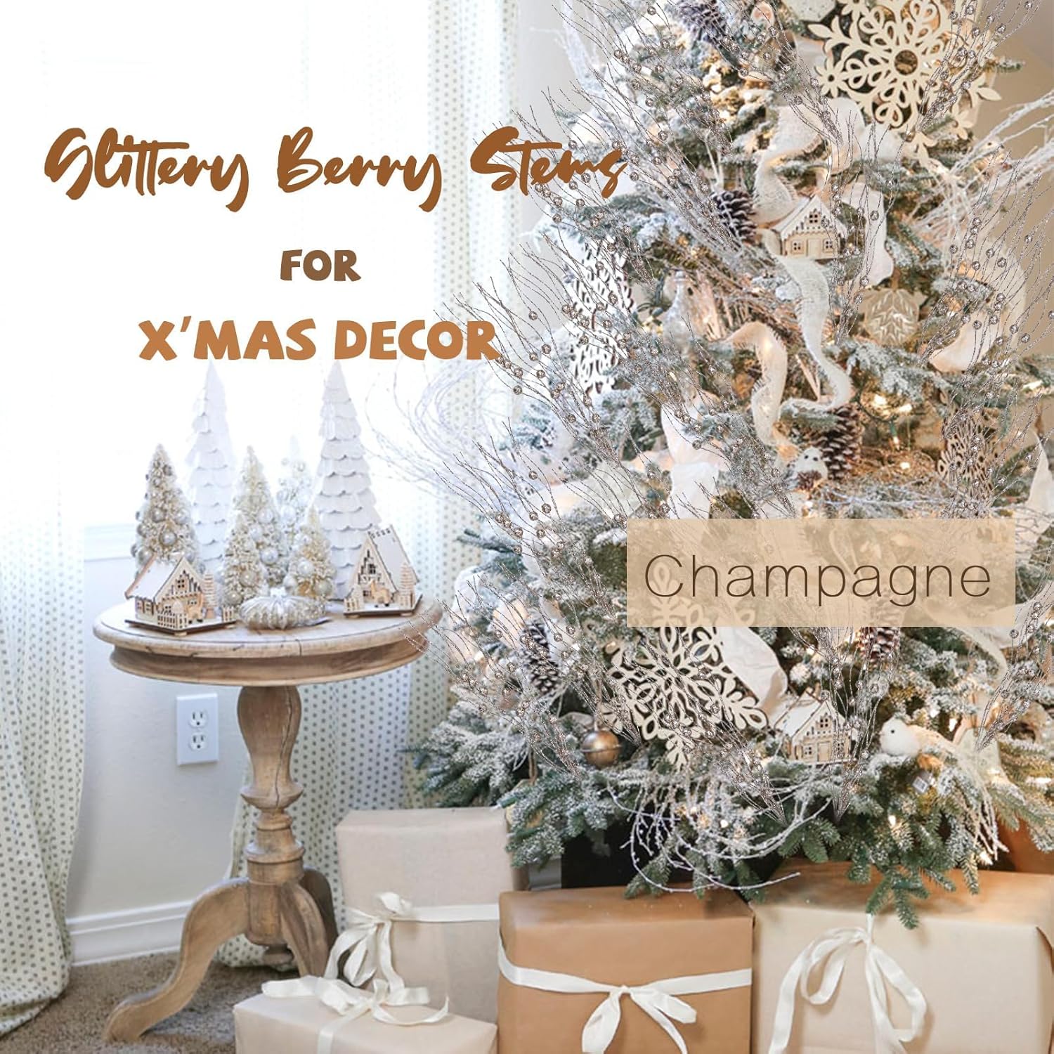 6Pcs Glitter Berry Stems for Christmas Decor