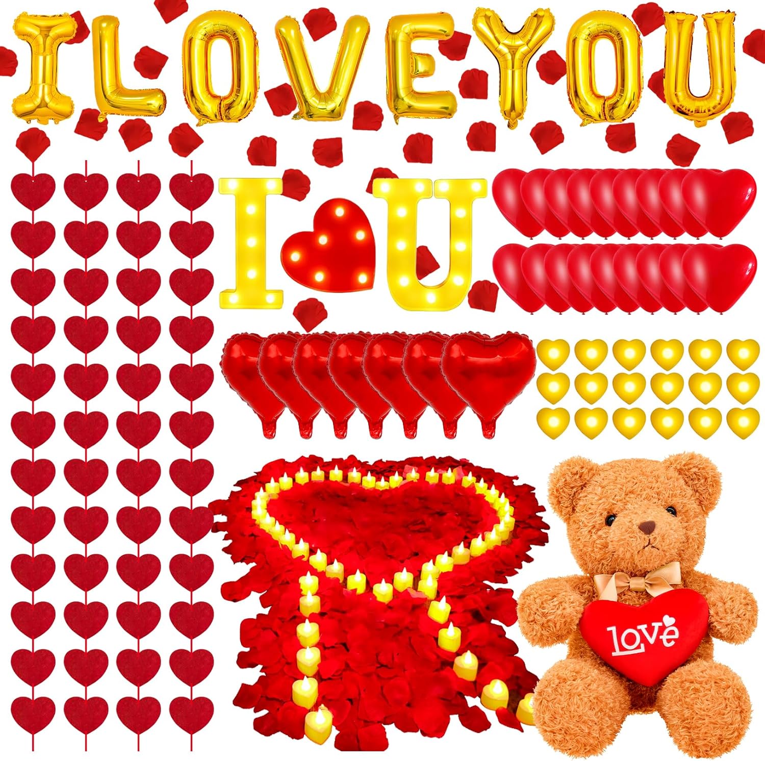 Romantic Decoration Set with Rose Petals and Candles