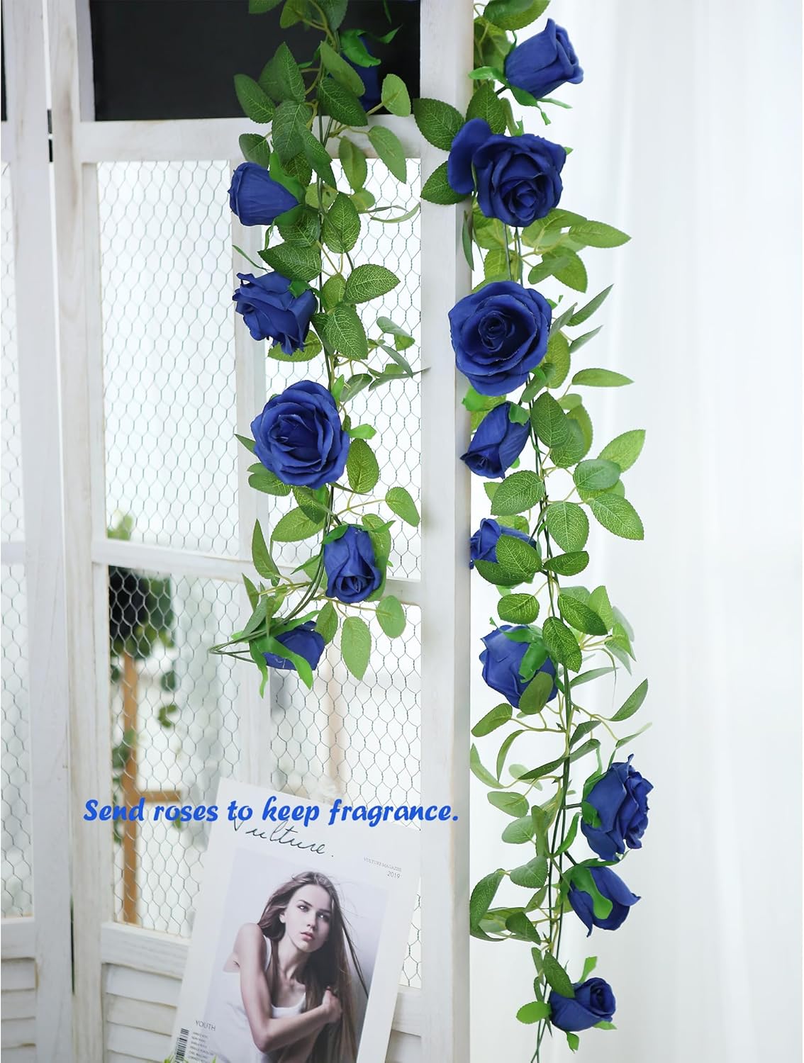 Felice Arts 2 Pack Royal Blue Artificial Rose Garland