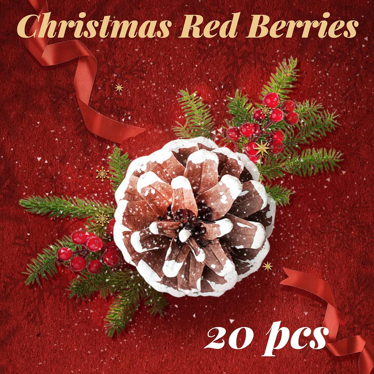 20 Pack Artificial Red Berry Stems for Christmas Decor