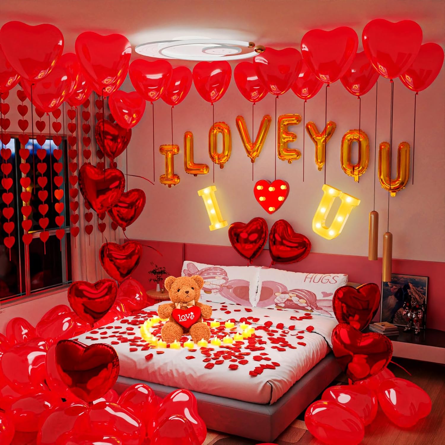 Romantic Decoration Set with Rose Petals and Candles
