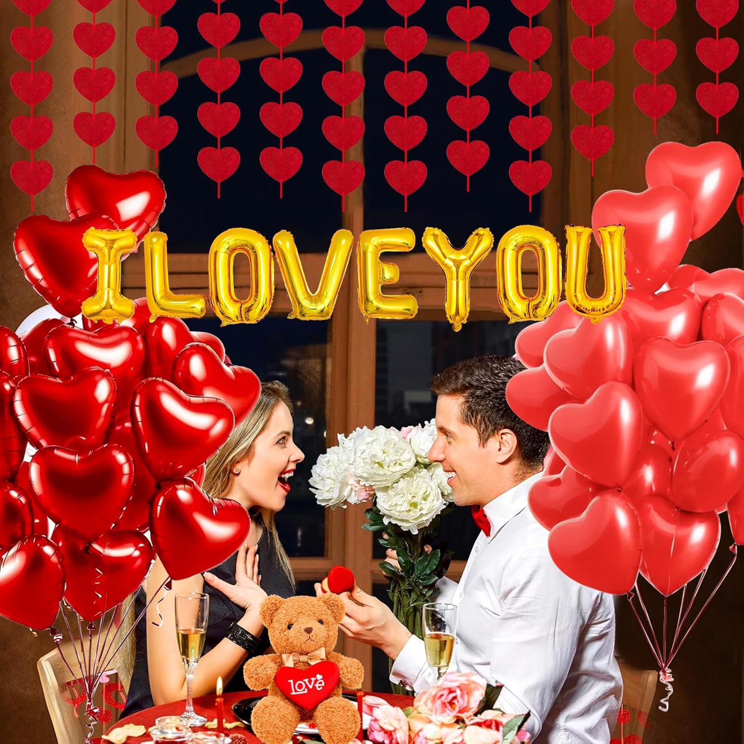 Romantic Decoration Set with Rose Petals and Candles