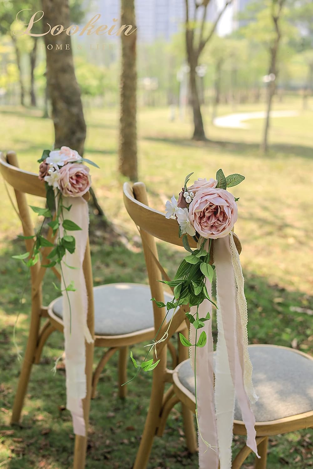 Lookein Set of 8 Pew Flowers Dusty Rose Wedding Decor