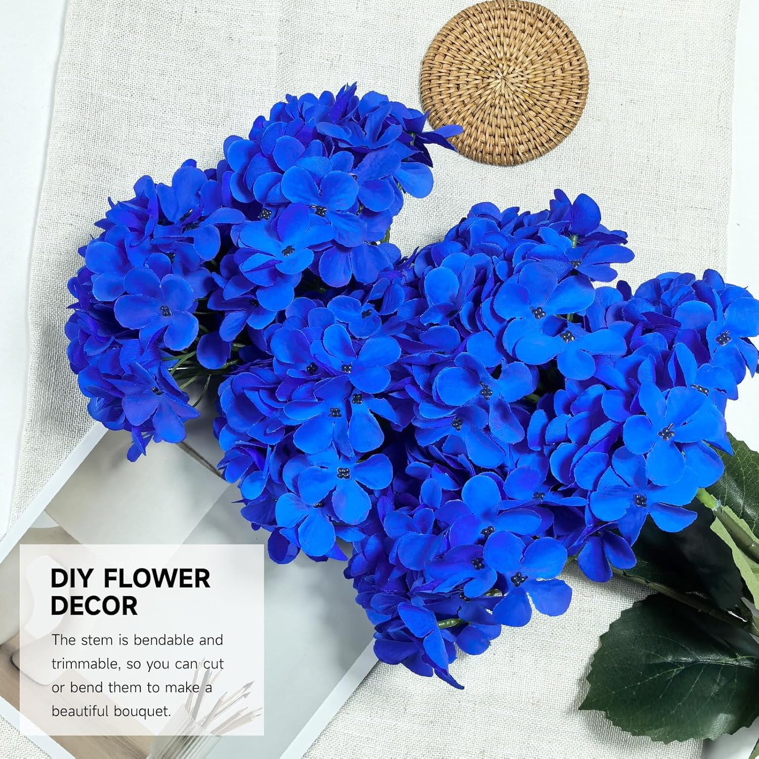 6 Pc Artificial Hydrangea Flowers Royal Blue Long Stems
