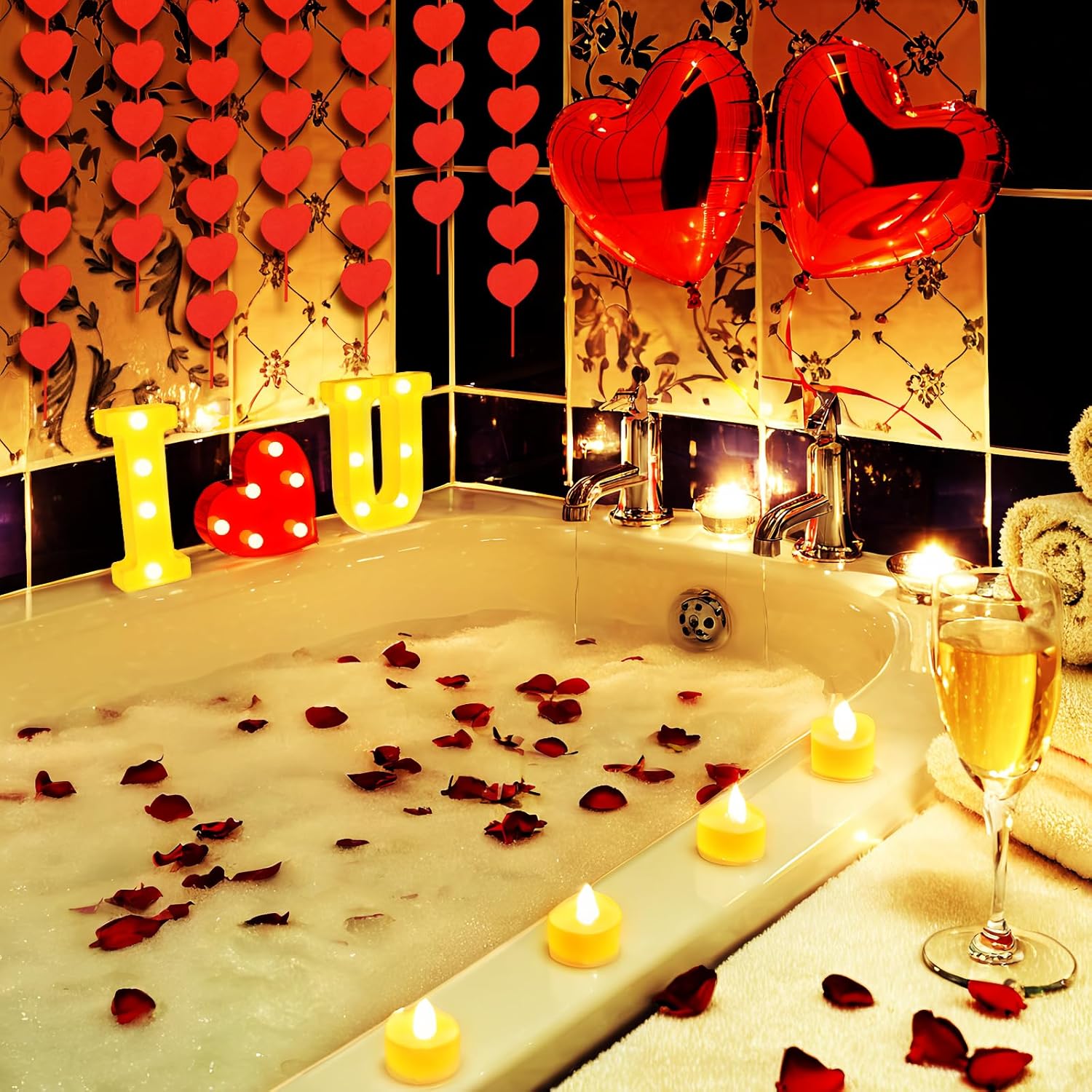Romantic Decoration Set with Rose Petals and Candles