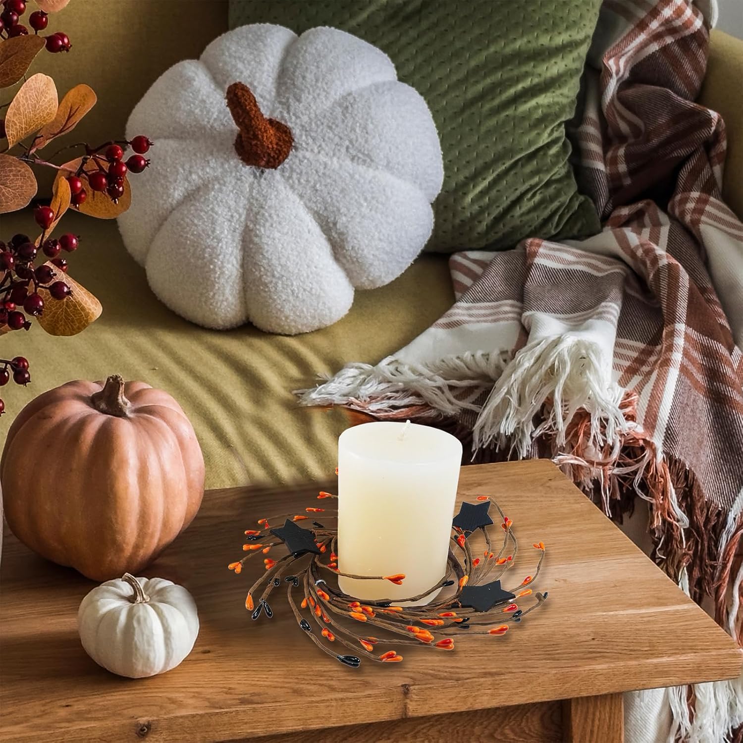 Winlyn 4 Pack Halloween Candle Rings with Wooden Stars