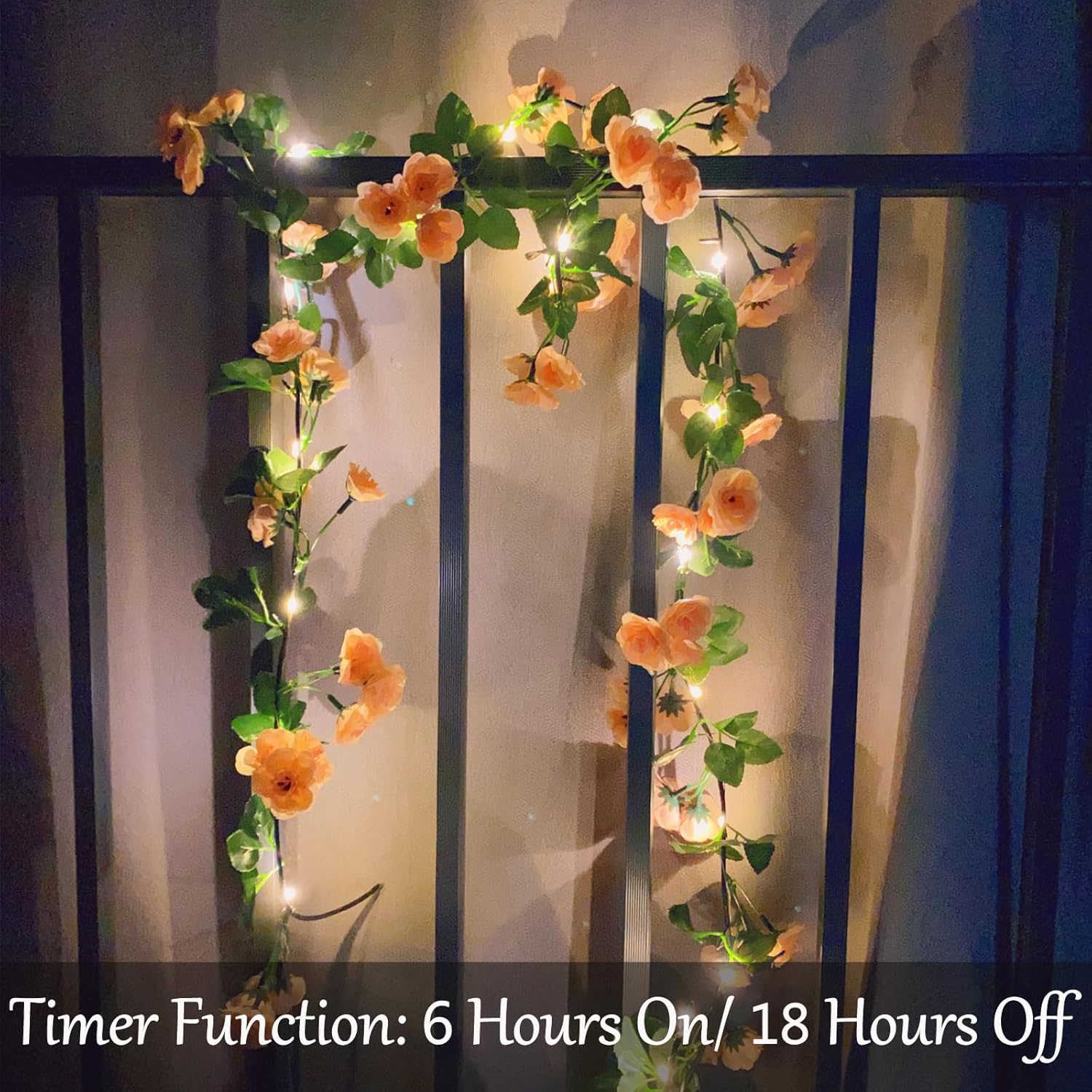 Fielegen Artificial Flower Garland with LED String Lights 6FT Decor