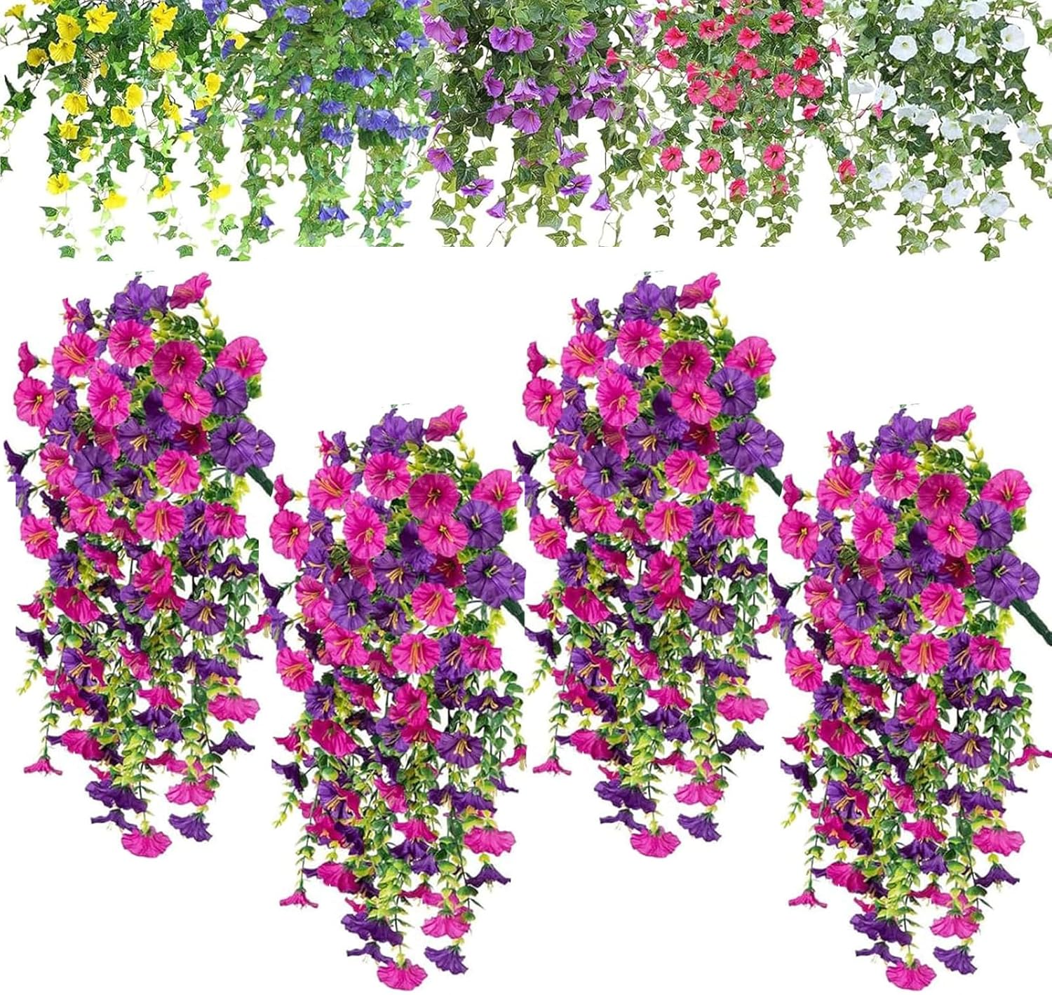 Hugs Garden Artificial Flowers 4pcs UV Resistant Hanging Morning Glory Black