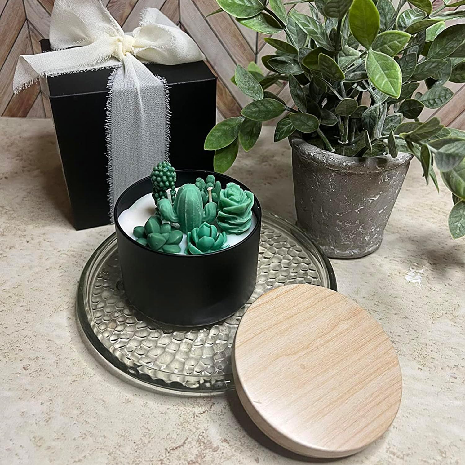 48 Pack 4 Oz Black Metal Candle Tins with Wood Grain Lids