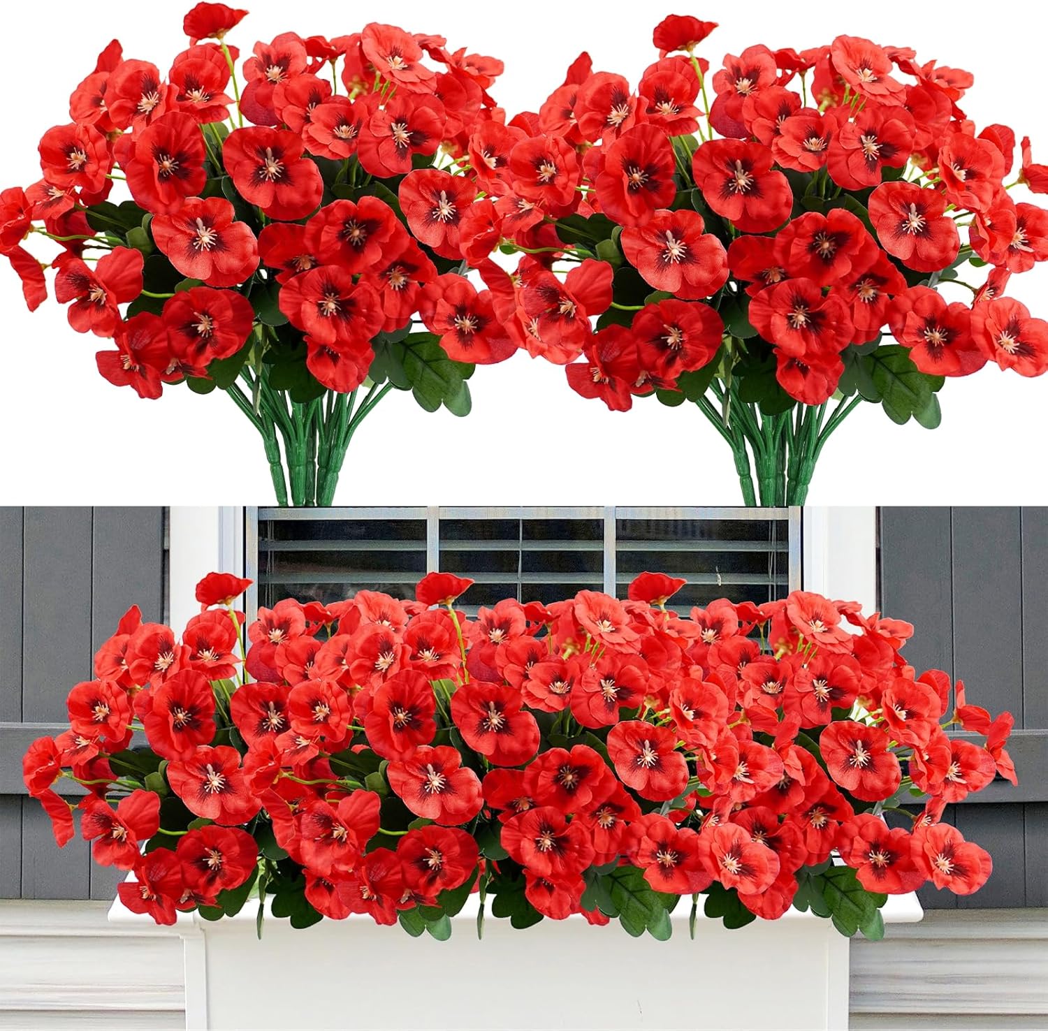 Agusbagli 6-Piece Artificial Pansy Flowers Set Red