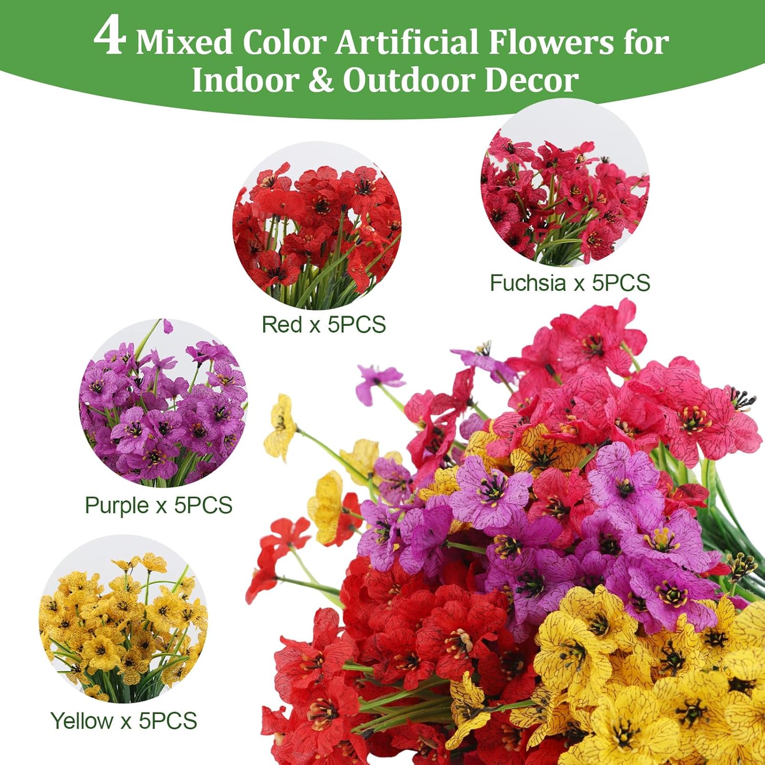 20 Bundles Artificial Flowers for Outdoor Summer Decor