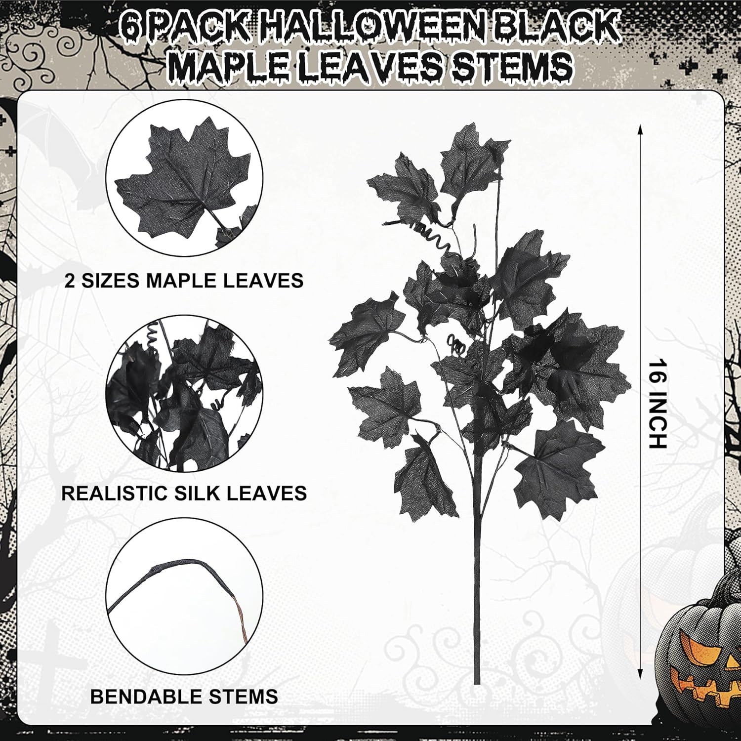 Mosoan 6 Pack Halloween Decorations Artificial Maple Leaf Stems