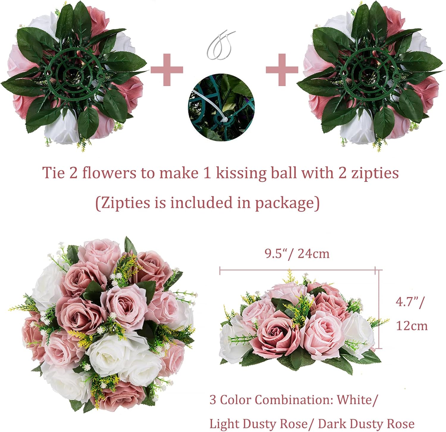 Blosmon Dusty Rose Artificial Flowers Balls 2 Pcs