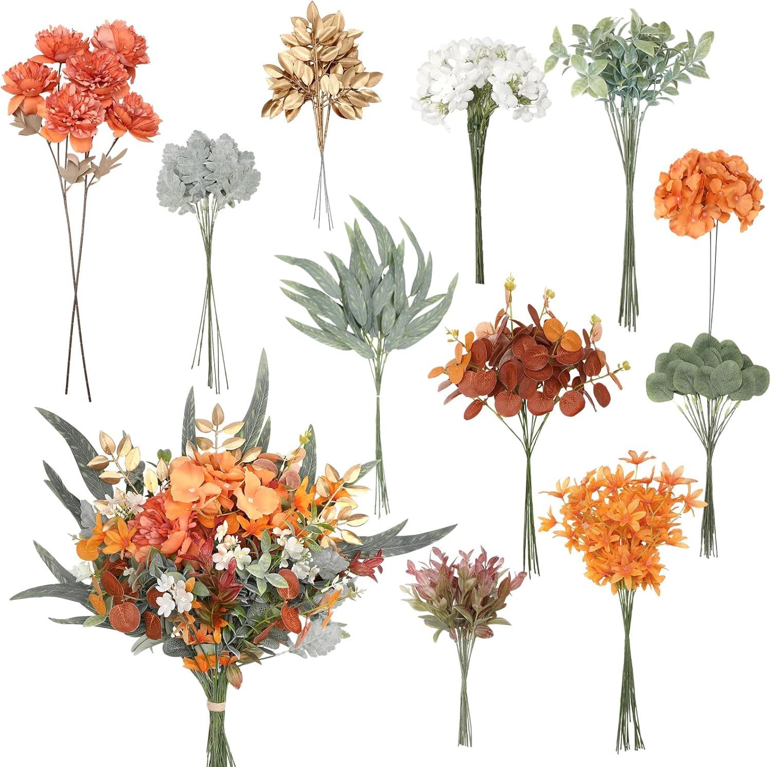 Cindeer 125 Pcs 11 Kinds Artificial Greenery Spray Box Set