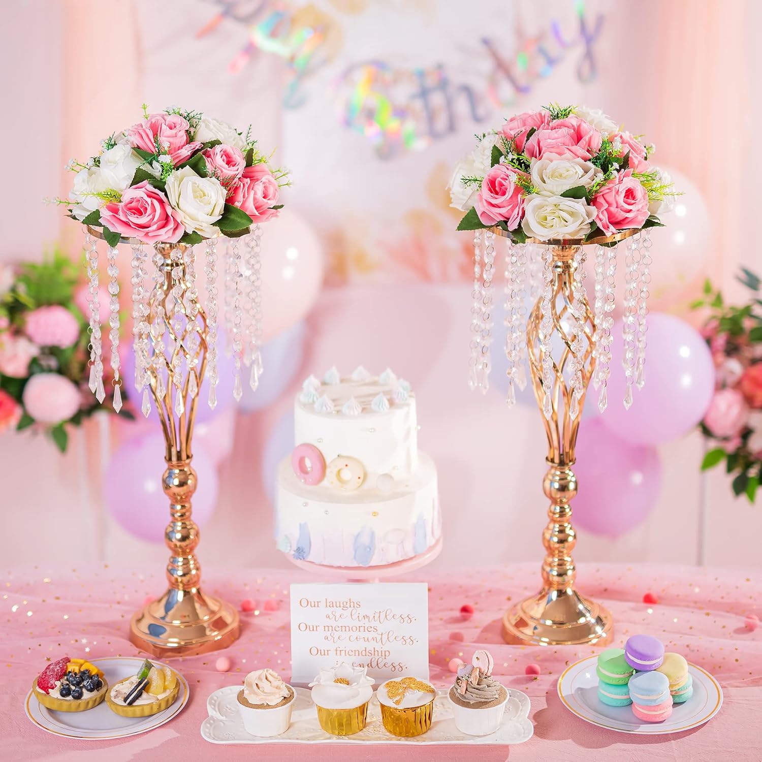 Pink White Flower Balls Centerpieces for Wedding Tables 2 Packs