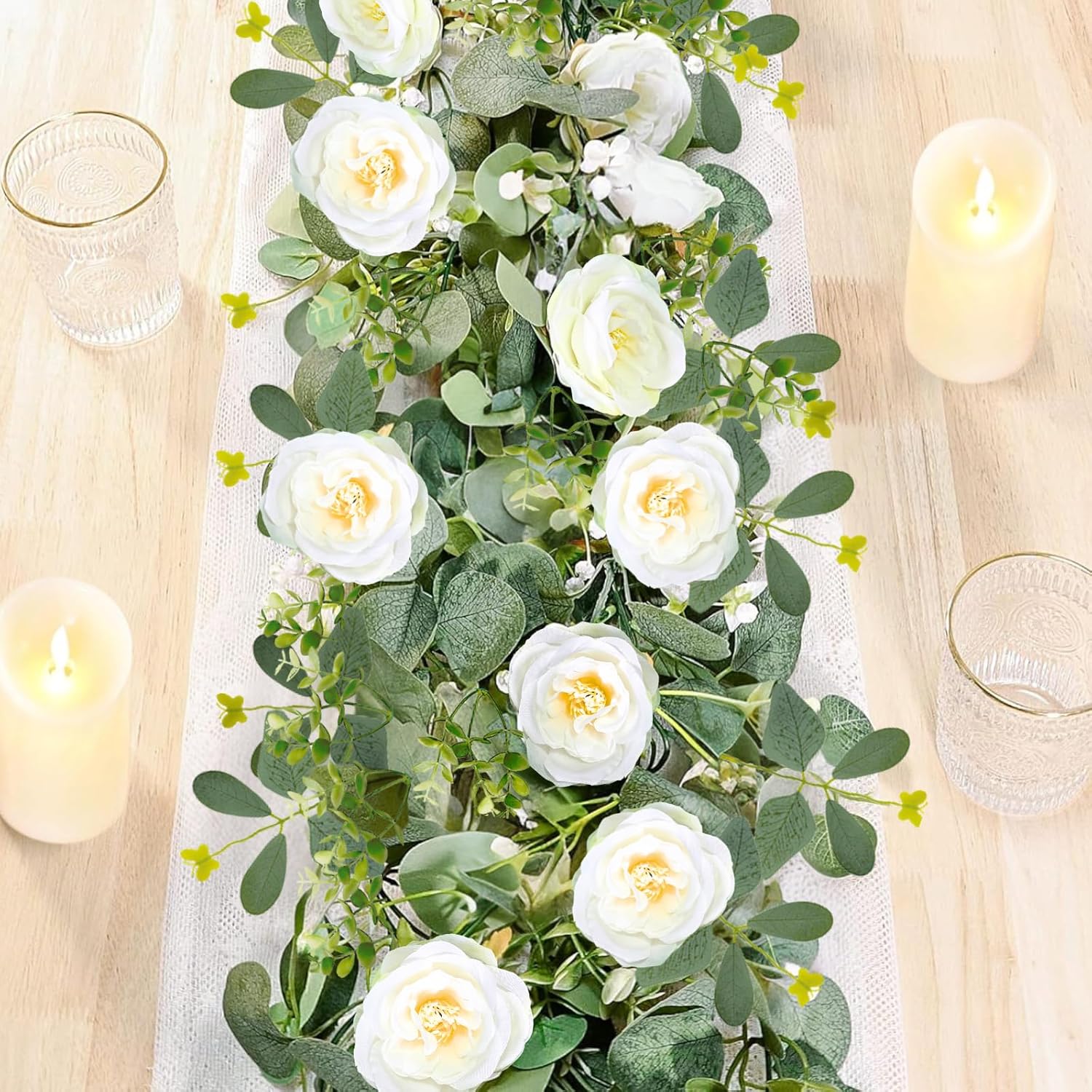 ASTRYAS 2 Pack Artificial Eucalyptus Garland with Flowers