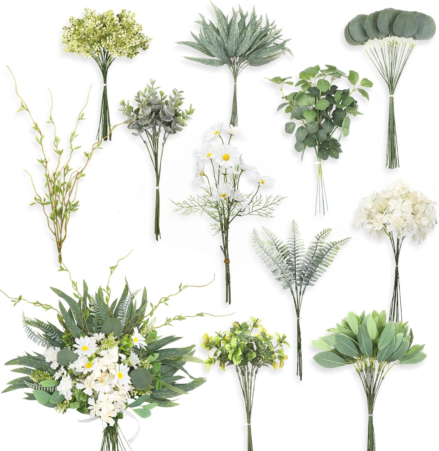 Cindeer 125 Pcs Artificial Greenery Stems Box Set