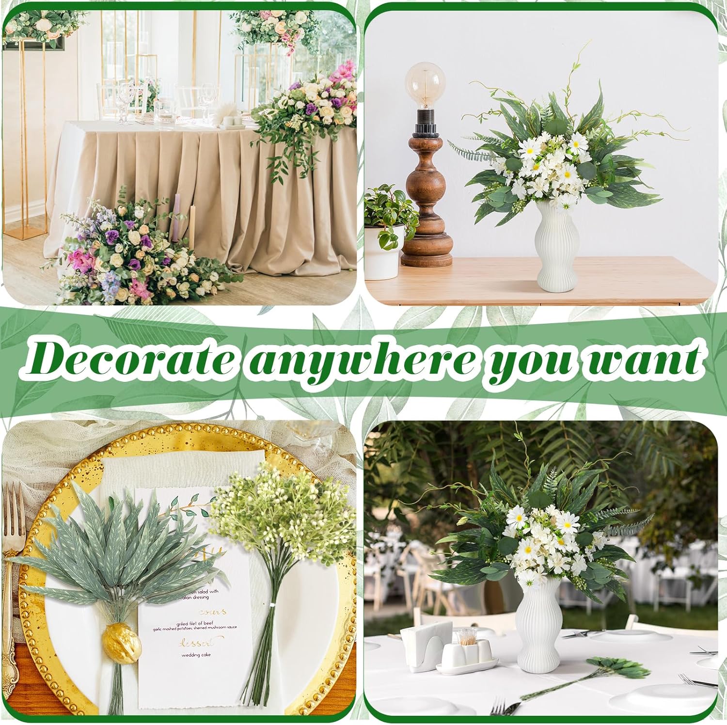 Cindeer 125 Pcs Artificial Greenery Stems Box Set
