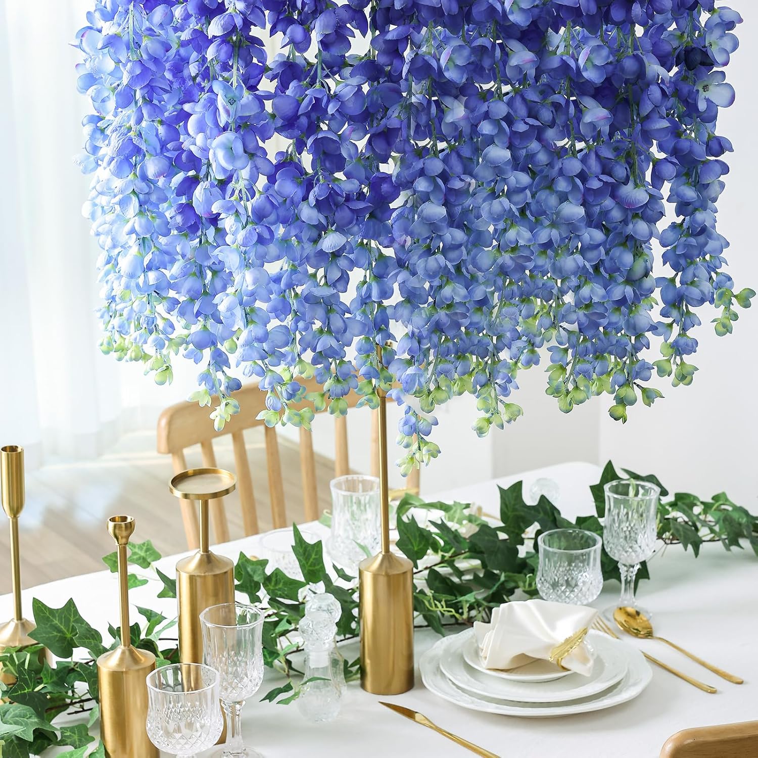 Mizii 6Pcs Royal Blue Wisteria Garland Hanging Flowers Decor