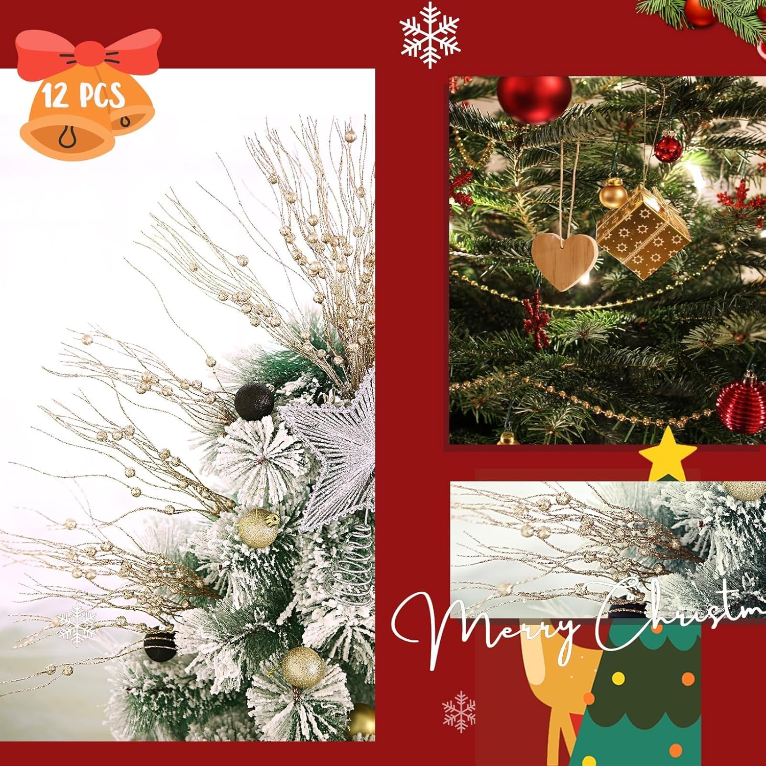 6Pcs Glitter Berry Stems for Christmas Decor