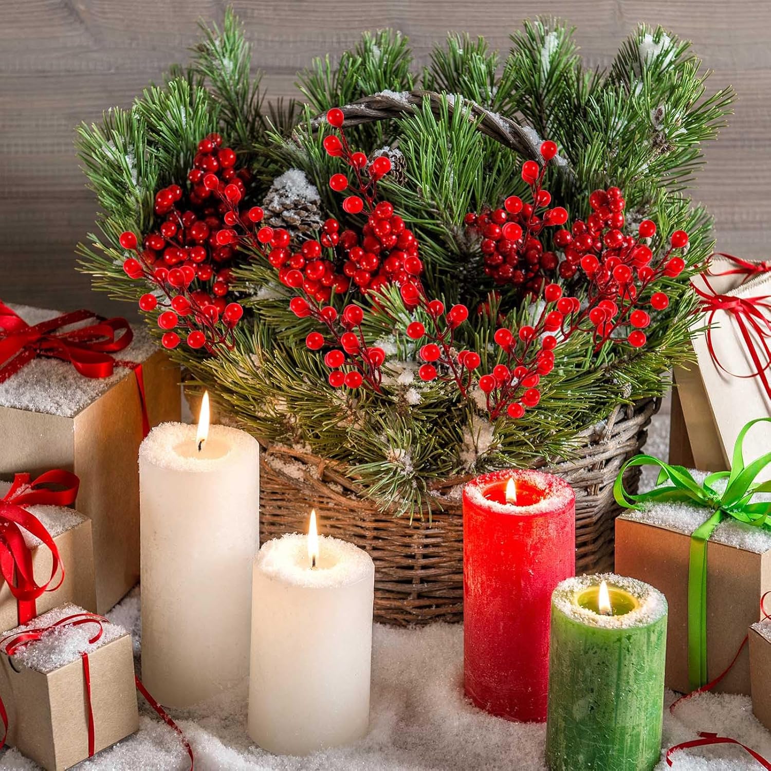 40 Pcs Red Artificial Berry Stems for Christmas Decor
