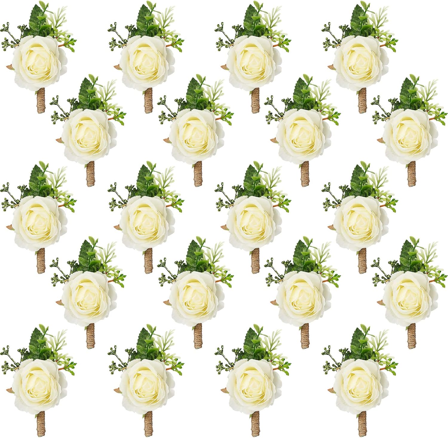Sherr 36 Pcs White Rose Boutonniere for Men Wedding Groomsmen