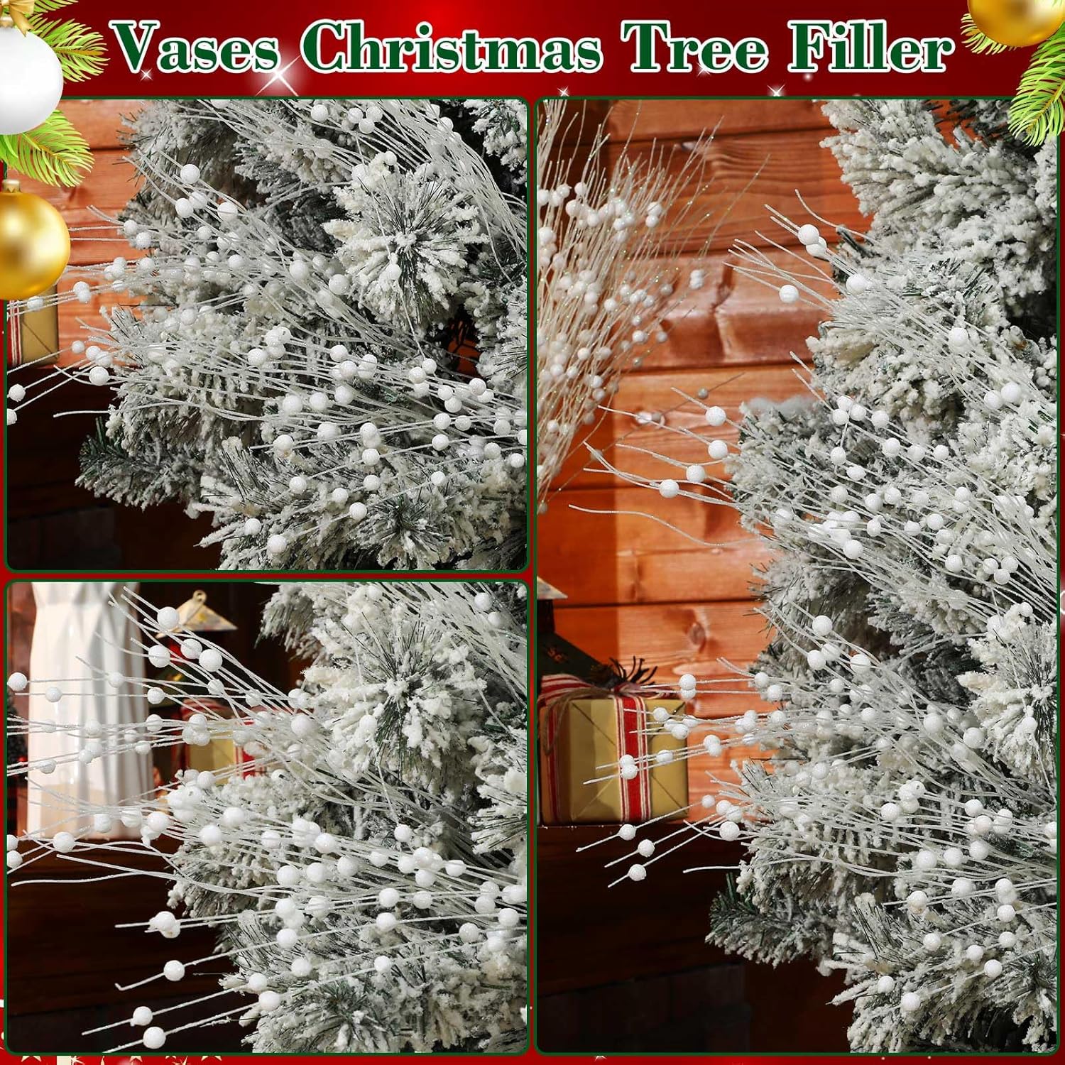 Libima 36 Pcs Glitter Berry Stem Ornaments White