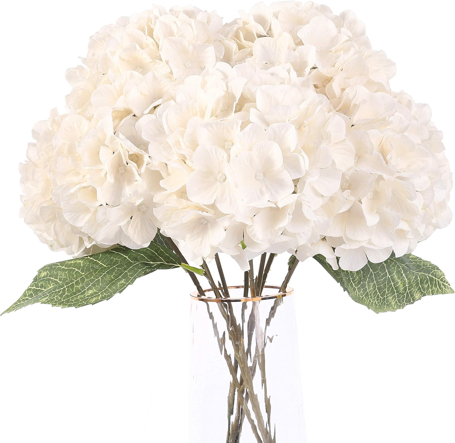 Jims Cabin Silk Hydrangea Artificial Flower Bouquet with 5 Big Heads White