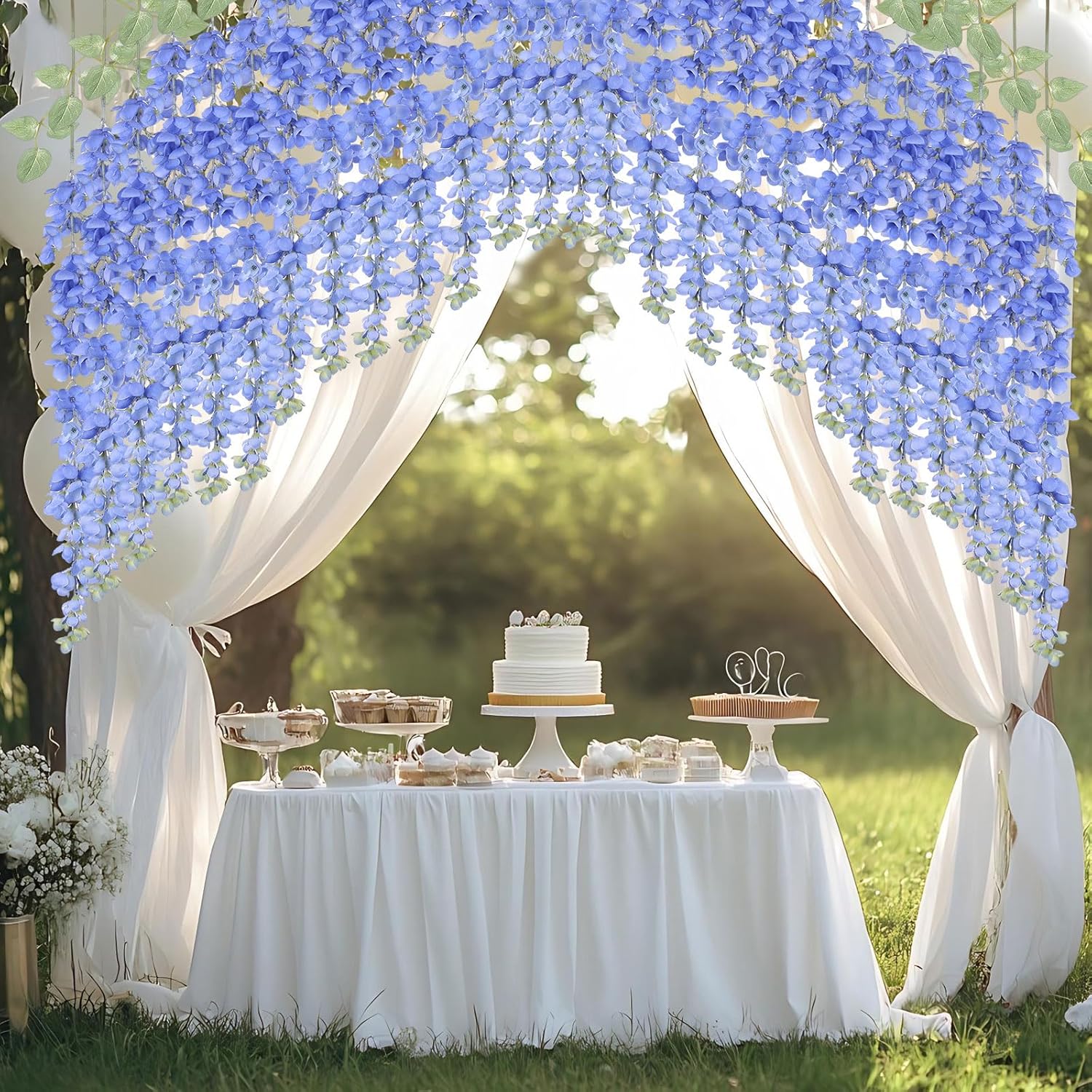 Mizii 6Pcs Royal Blue Wisteria Garland Hanging Flowers Decor