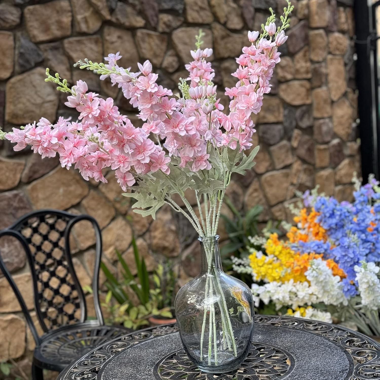 IPOPU Pink Delphinium Artificial Flowers 6pcs Real Look