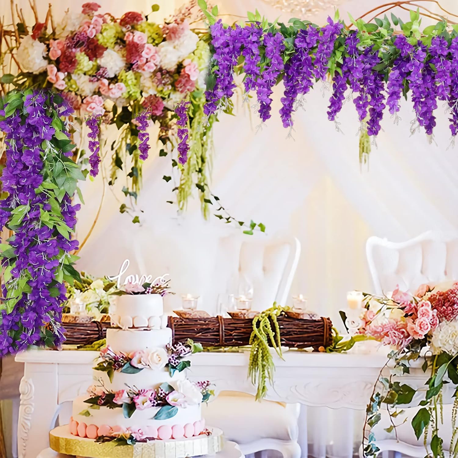Wisteria Artificial Flower Garland 8Pcs 576ft Purple