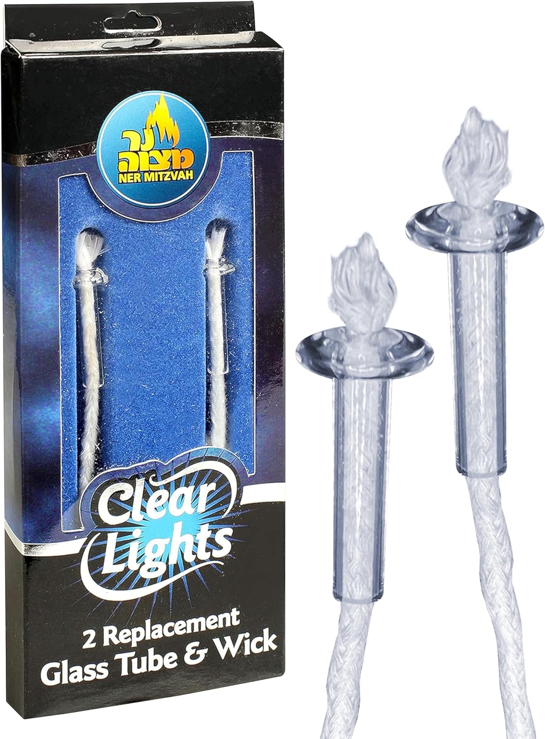 Ner Mitzvah Replacement Wicks for Glass Paraffin Candles Pack of 2