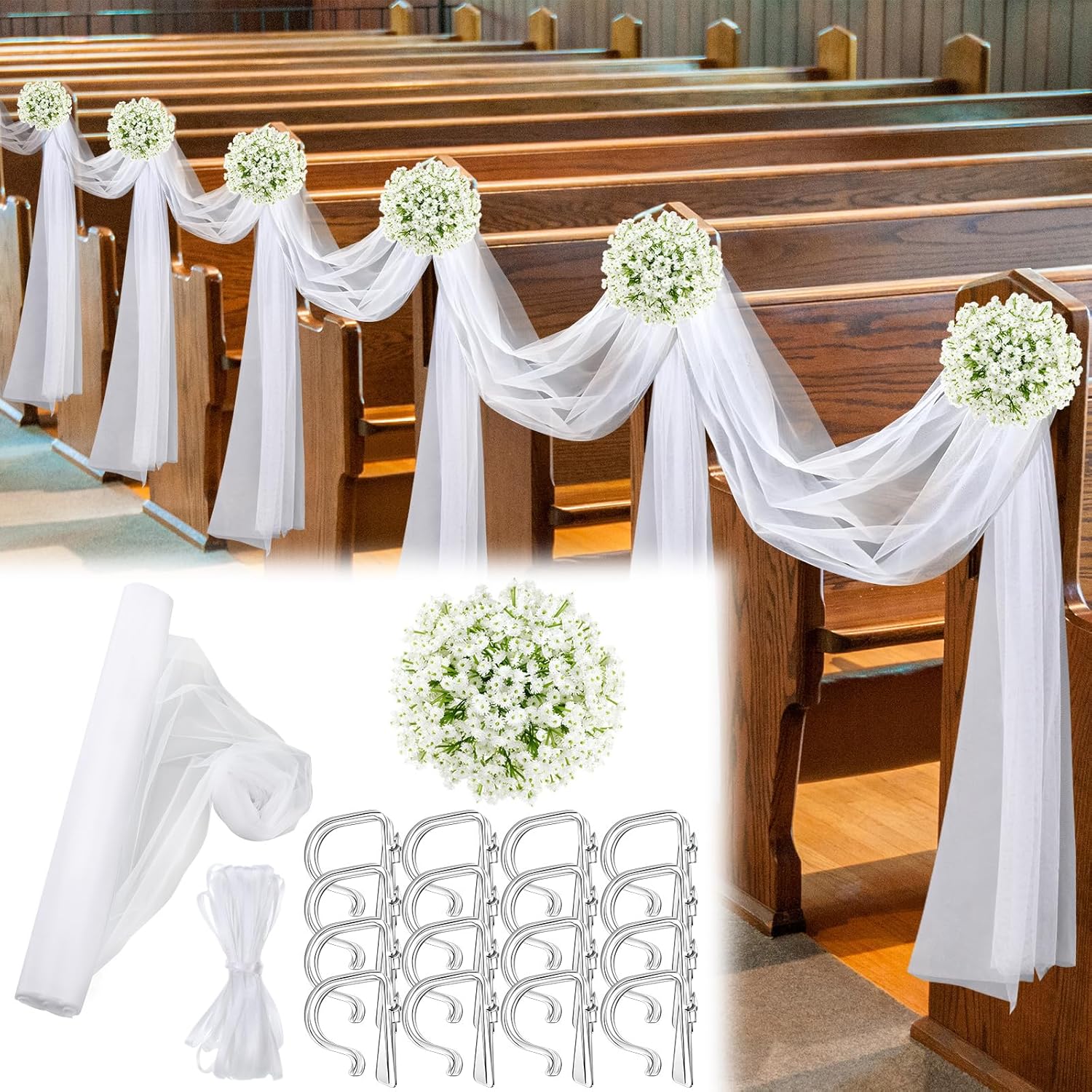 Riceshoot 34 Pcs Wedding Decor Set for Church Pew