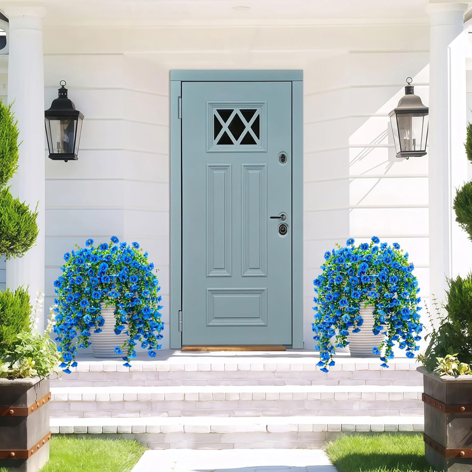 ICX 4PCS Artificial Hanging Morning Glory Flowers Blue