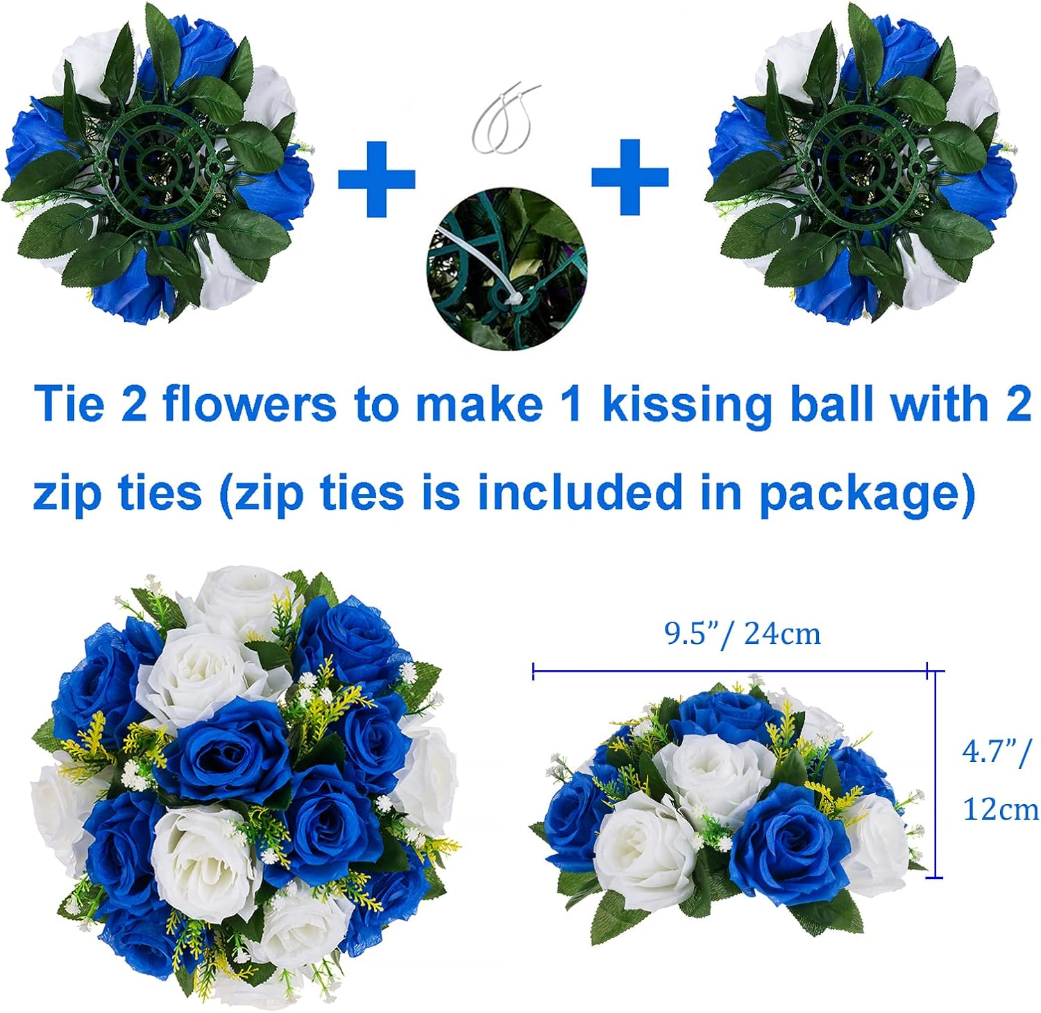 BLOSMON Royal Blue White Flower Balls Centerpiece 2 Pcs