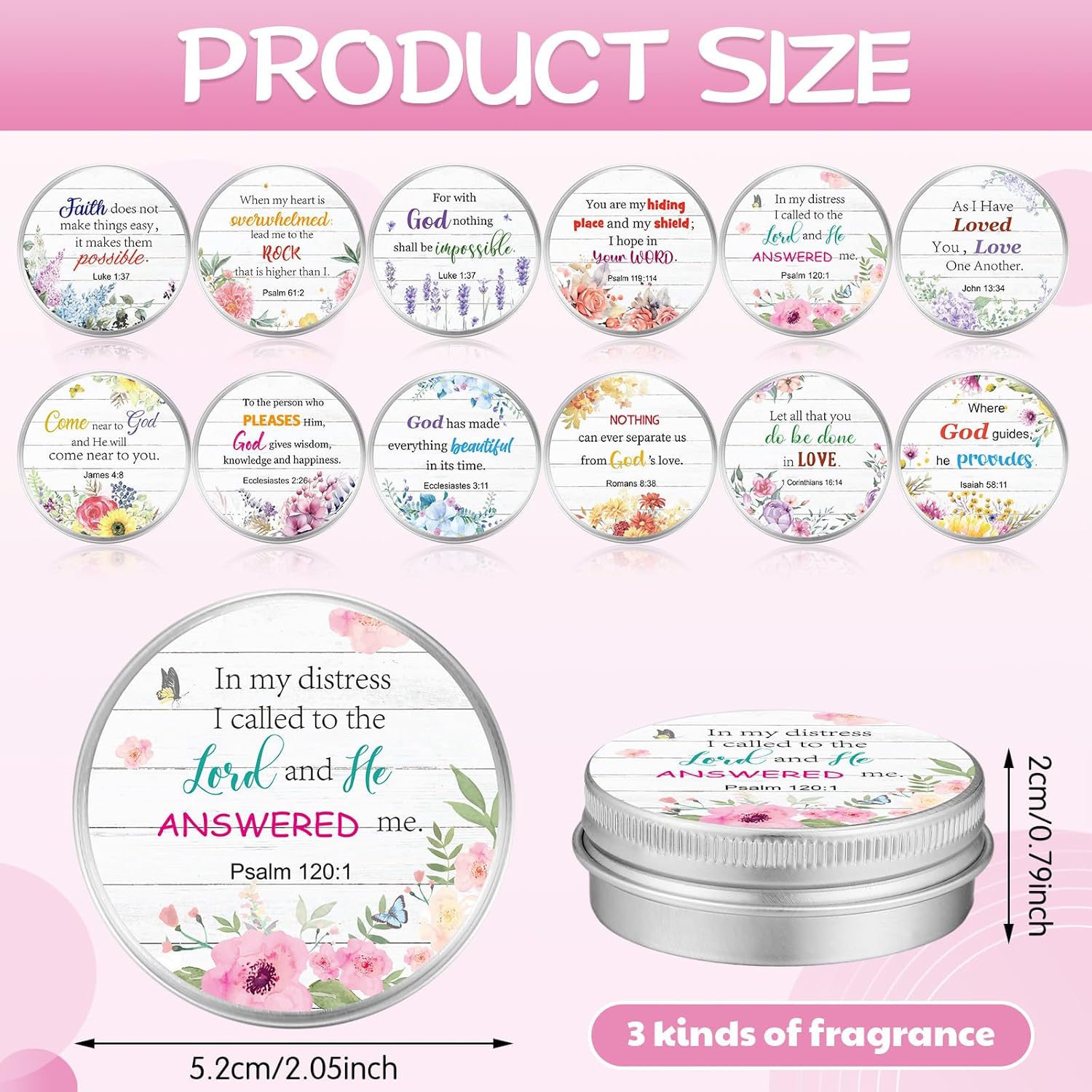 36 Set Bible Verse Scented Candle Tins with Lids