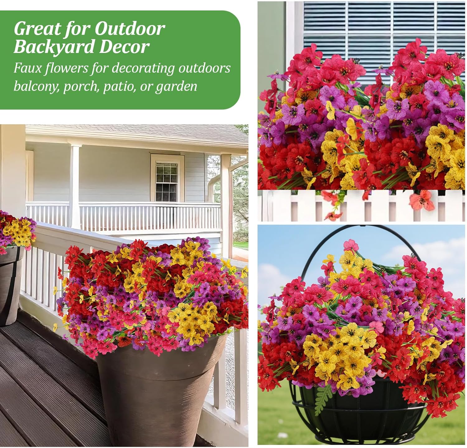 20 Bundles Artificial Flowers for Outdoor Summer Decor
