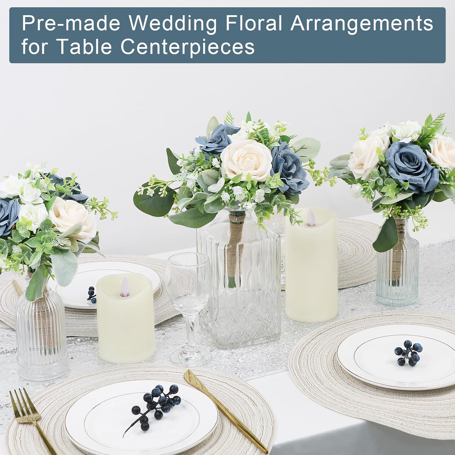 SEMONONIA 6 Piece Bridesmaid Bouquets Set - 7 Inch Artificial Flowers