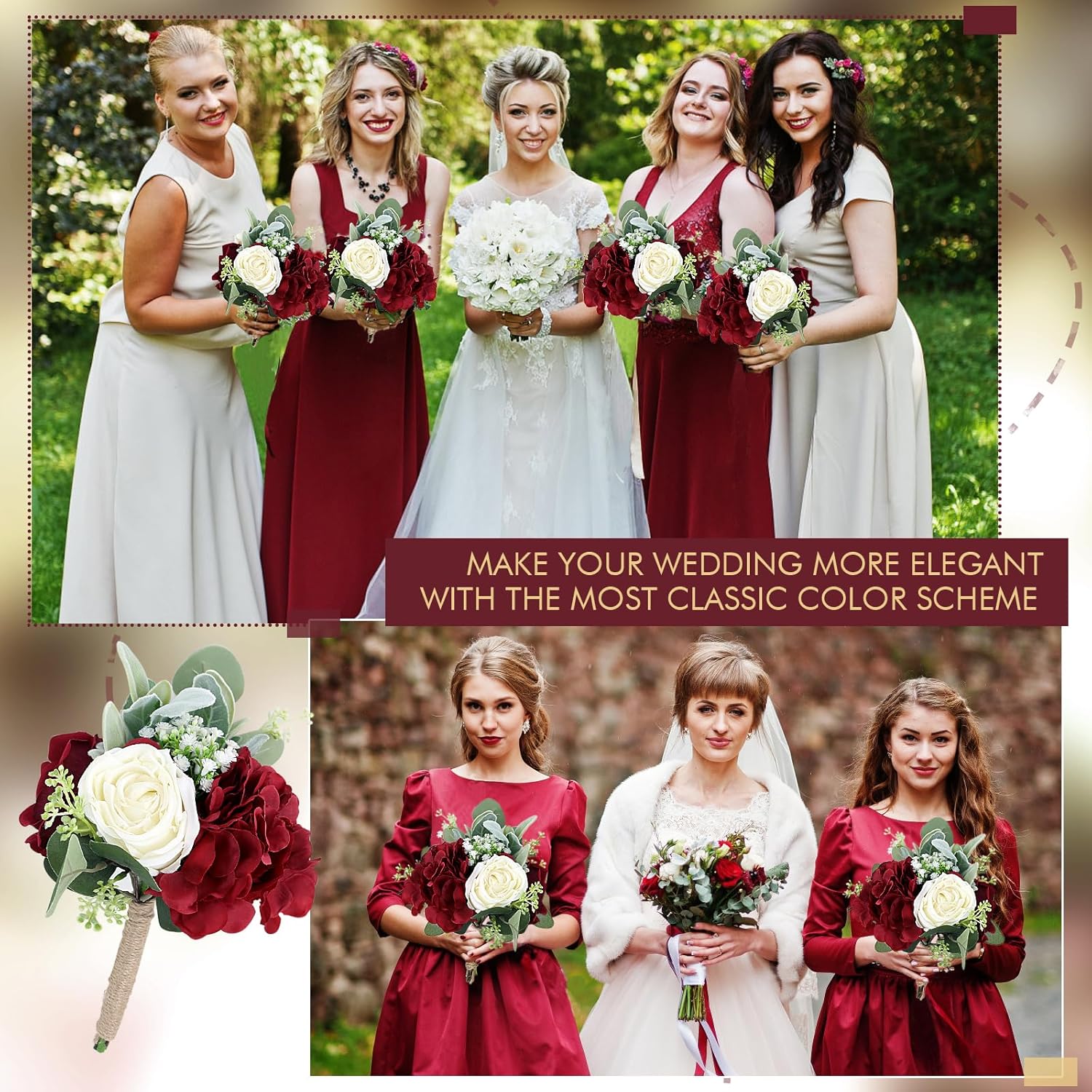 Artificial Flowers Bridesmaids Bouquets Set of 6