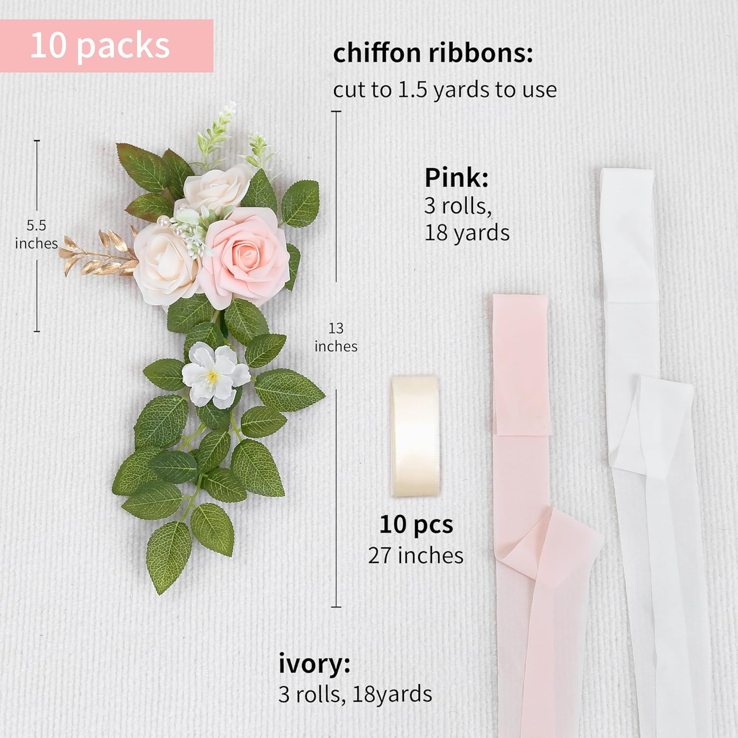 10 Pink Wedding Chair Decor Flowers for Aisle Ceremony