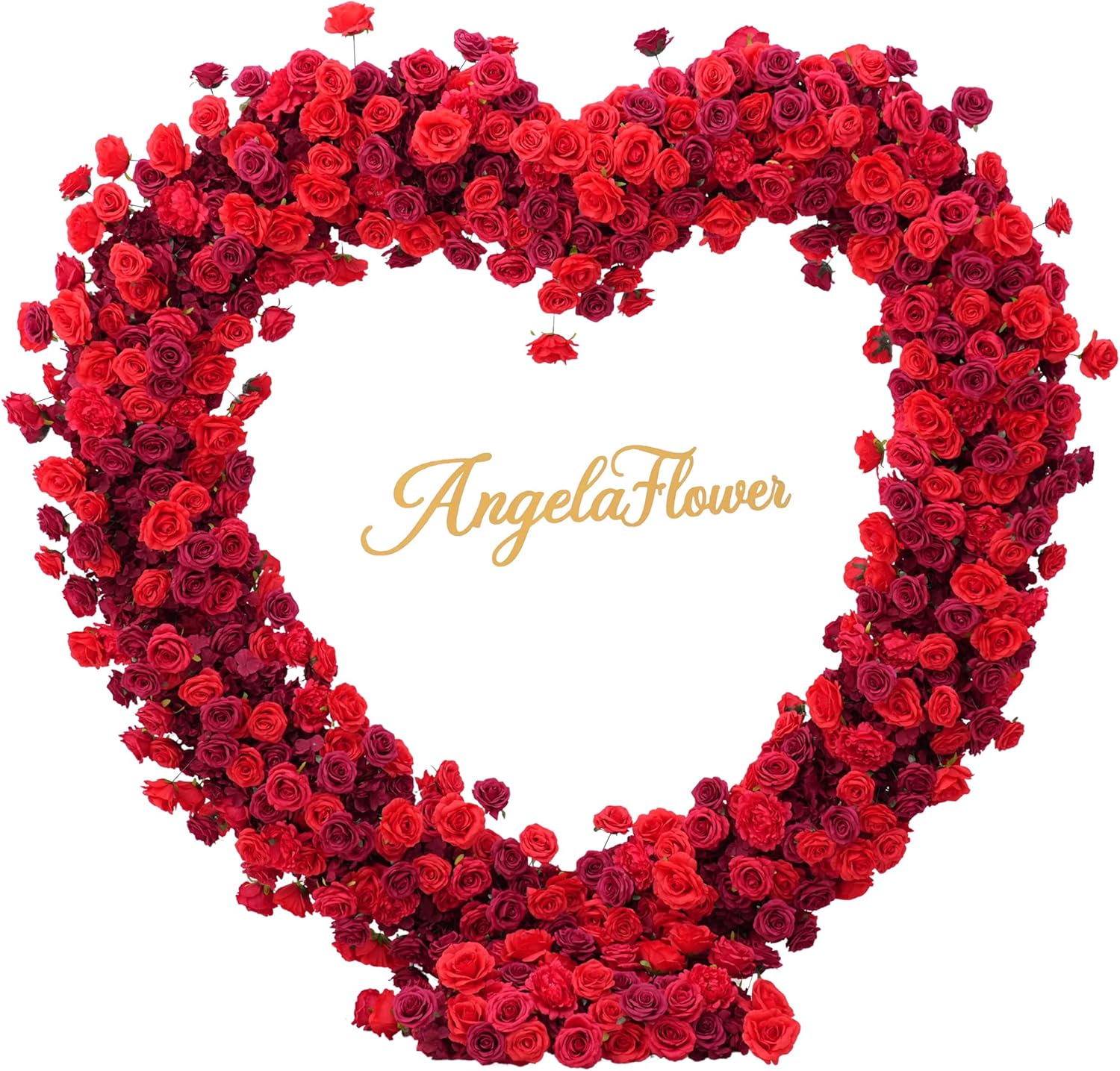 Dark Red Artificial Flower Heart Shape Wedding Arch Backdrop