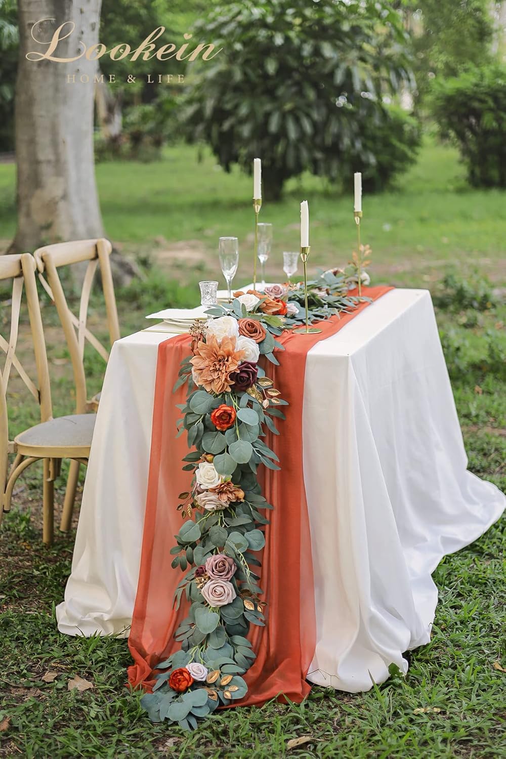 Lookein 6FT Eucalyptus Garland with Flowers - Terracotta