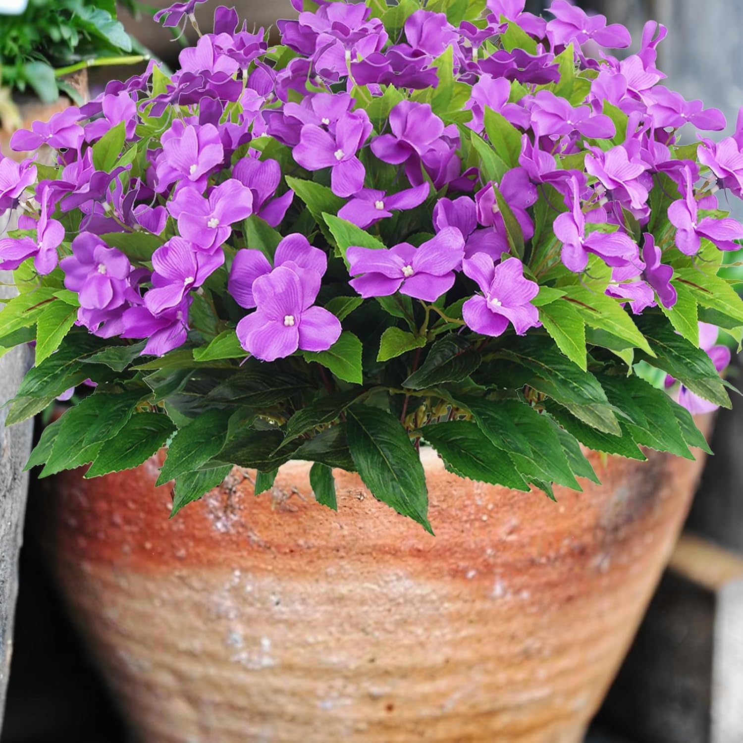 4 Pcs Artificial Impatiens Flowers for Outdoor Decor