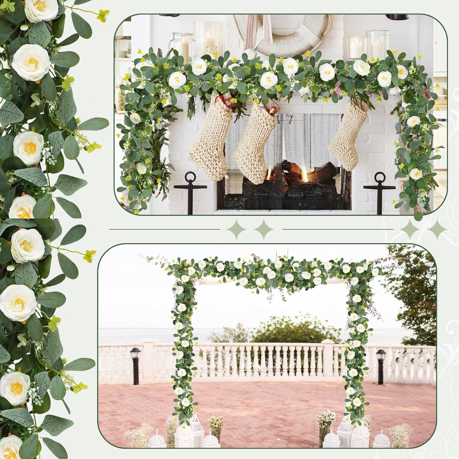 ASTRYAS 2 Pack Artificial Eucalyptus Garland with Flowers